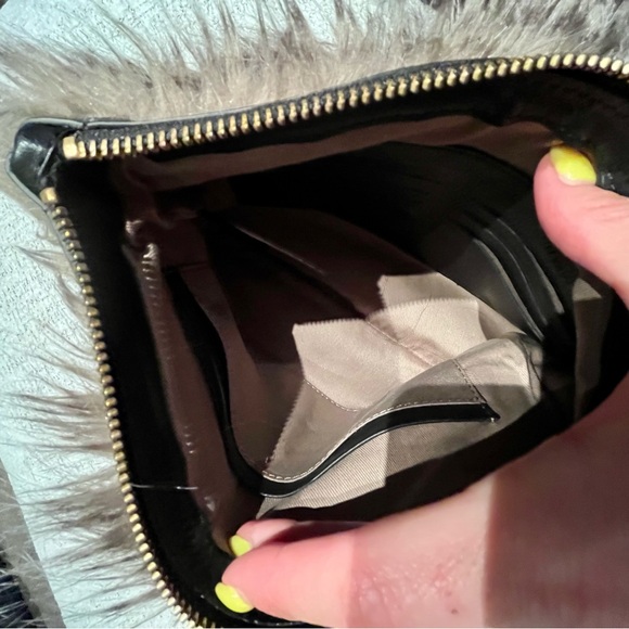 ANN TAYLOR leather and faux fur clutch bag pouch animal print stripes - Picture 6 of 16